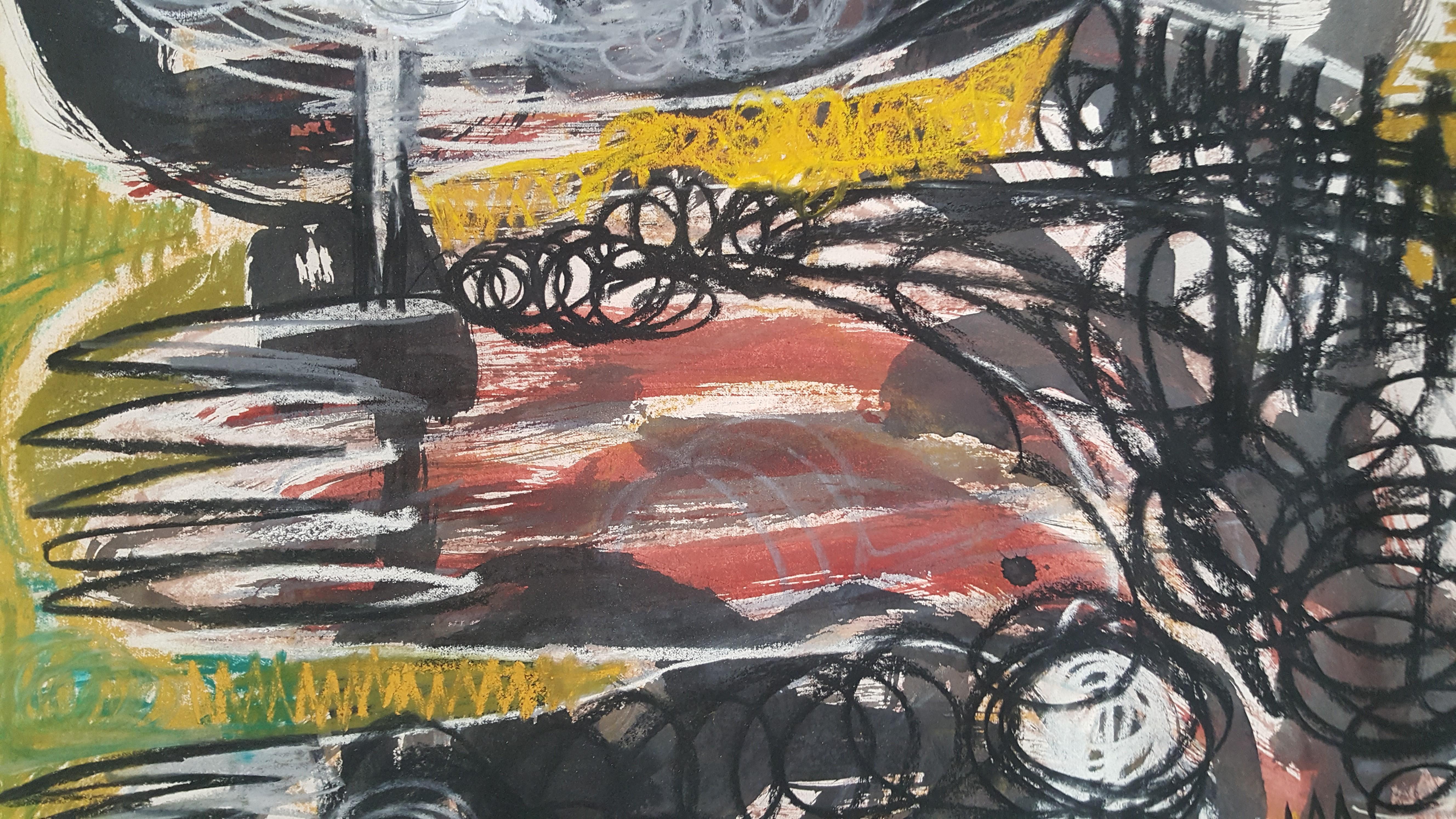 Plumas rojas y grises- Parmis Sayous Dibujo del siglo XXI, artista iraní en venta 3