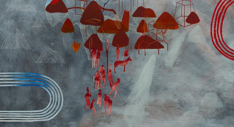 The protecting genius disappearance-Hélène Duclos, Contemporary figurative paint - Gray Landscape Painting by Hélène Duclos