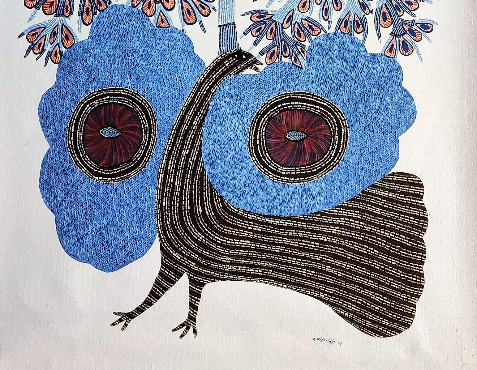 Acrylic paint and ink on canvas 
Unique work
Signed lower right
Ram Singh Urveti is part of the Gond tribe in the center of India.