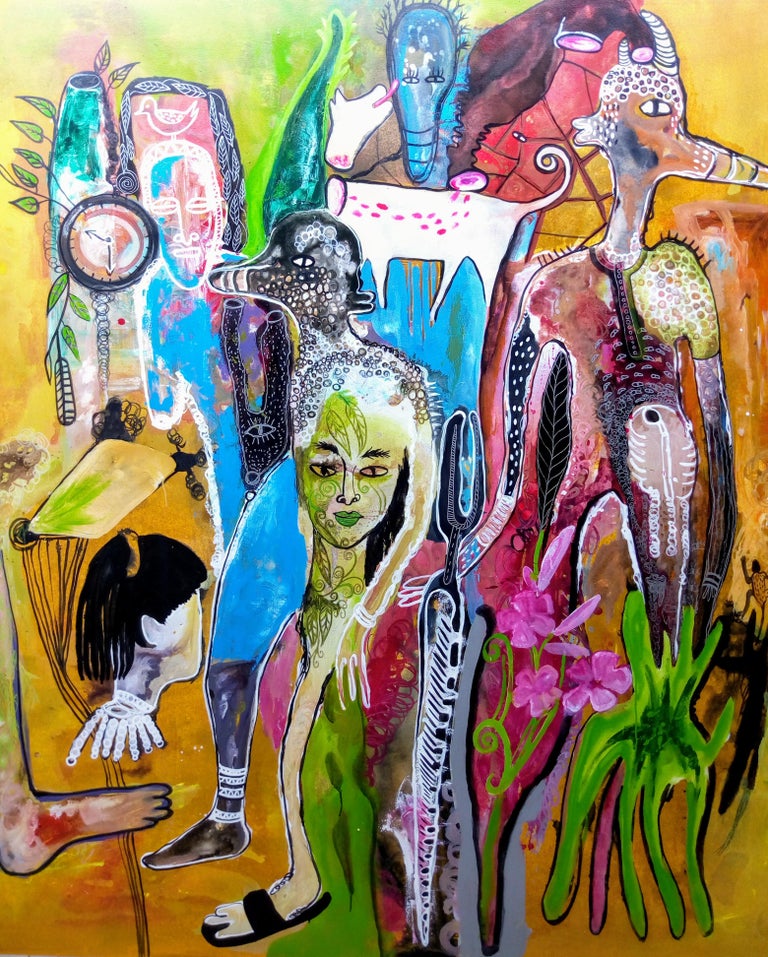 Acrylic paint, ink and posca on canvas
2019
Signed and dated
Unique work

The world of William Bakaïmo is a great dreamlike bestiary where humans are not humans, where animals are animals no more. In this strange ark of Noah, the imagination and the