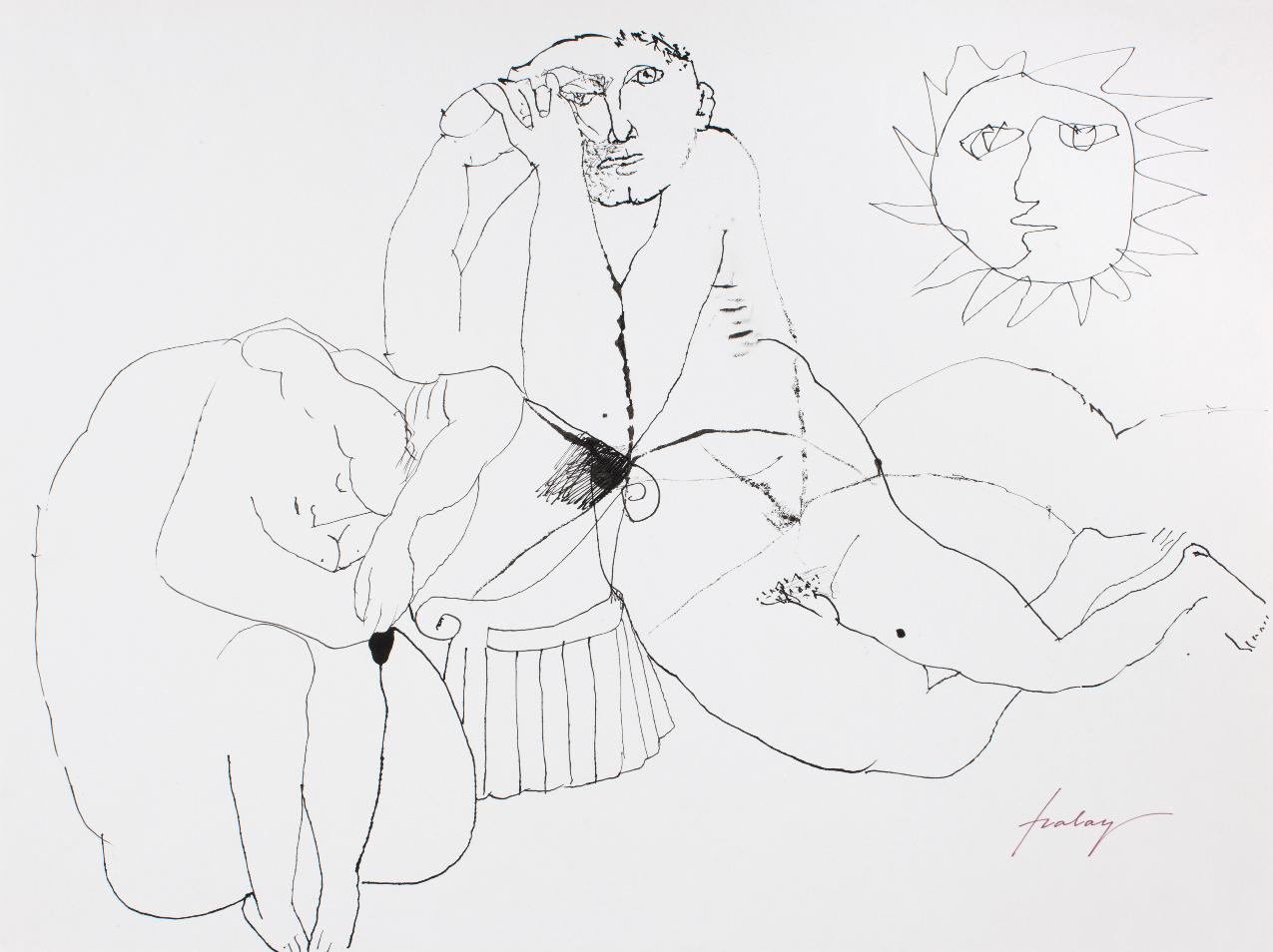 Zwei Paar – Lajos Szalay, 20. Jahrhundert, Figurative Zeichnung