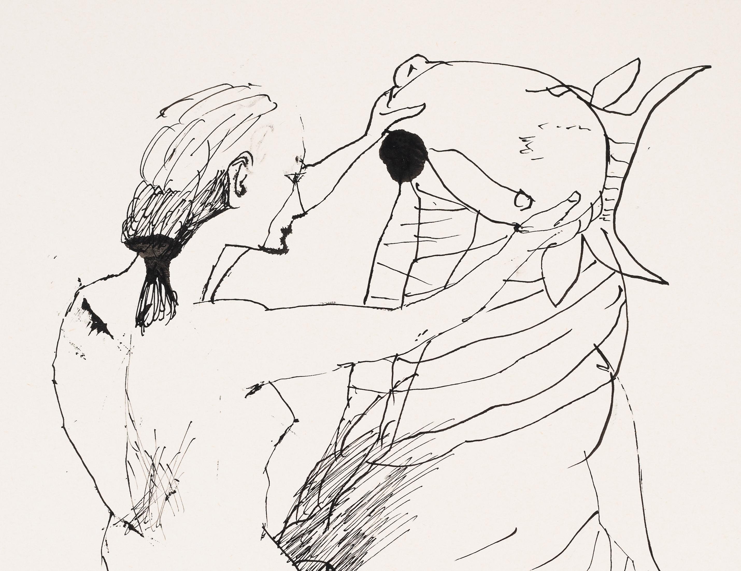 Woman and Taurus - Lajos Szalay, 20th Century, Figurative drawing For Sale 1