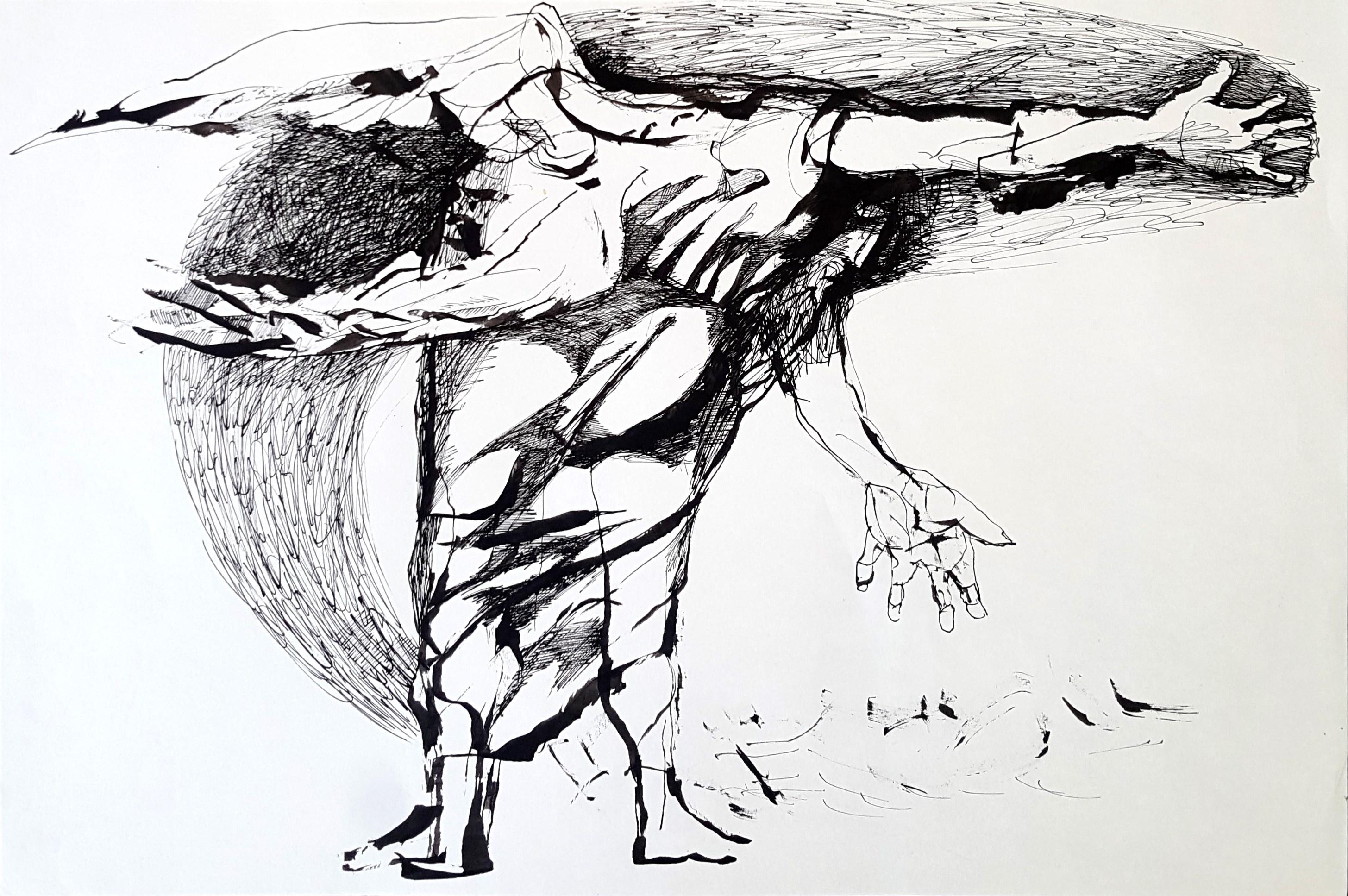Icarus - Lajos Szalay, 20e siècle, dessin figuratif