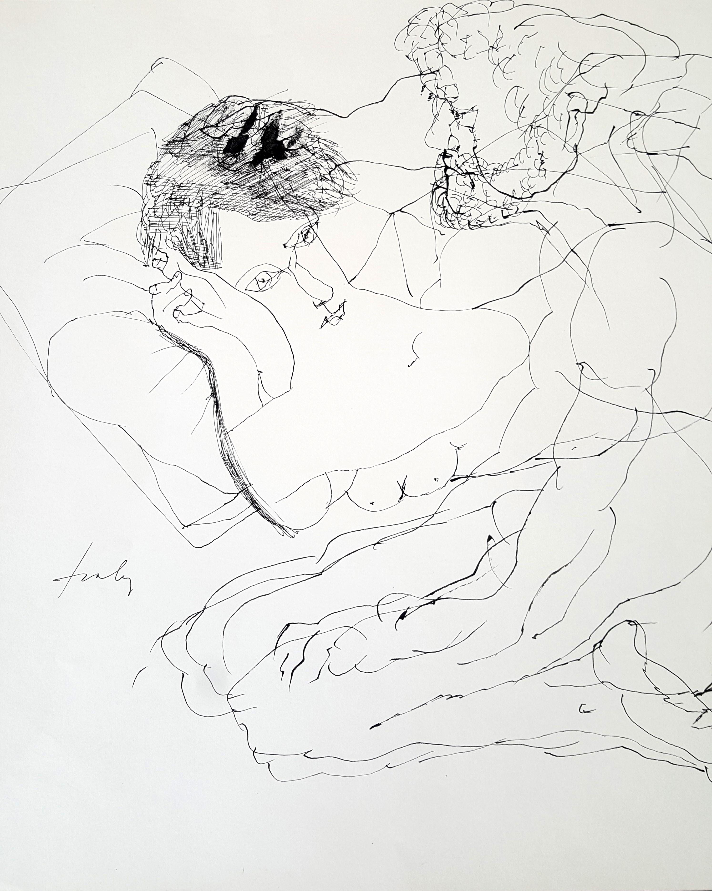 Couple - Lajos Szalay, 20th Century, Figurative drawing For Sale 1