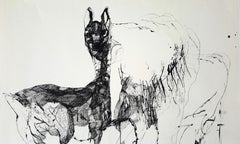 Hind and lion - Lajos Szalay, 20th Century, Figurative drawing
