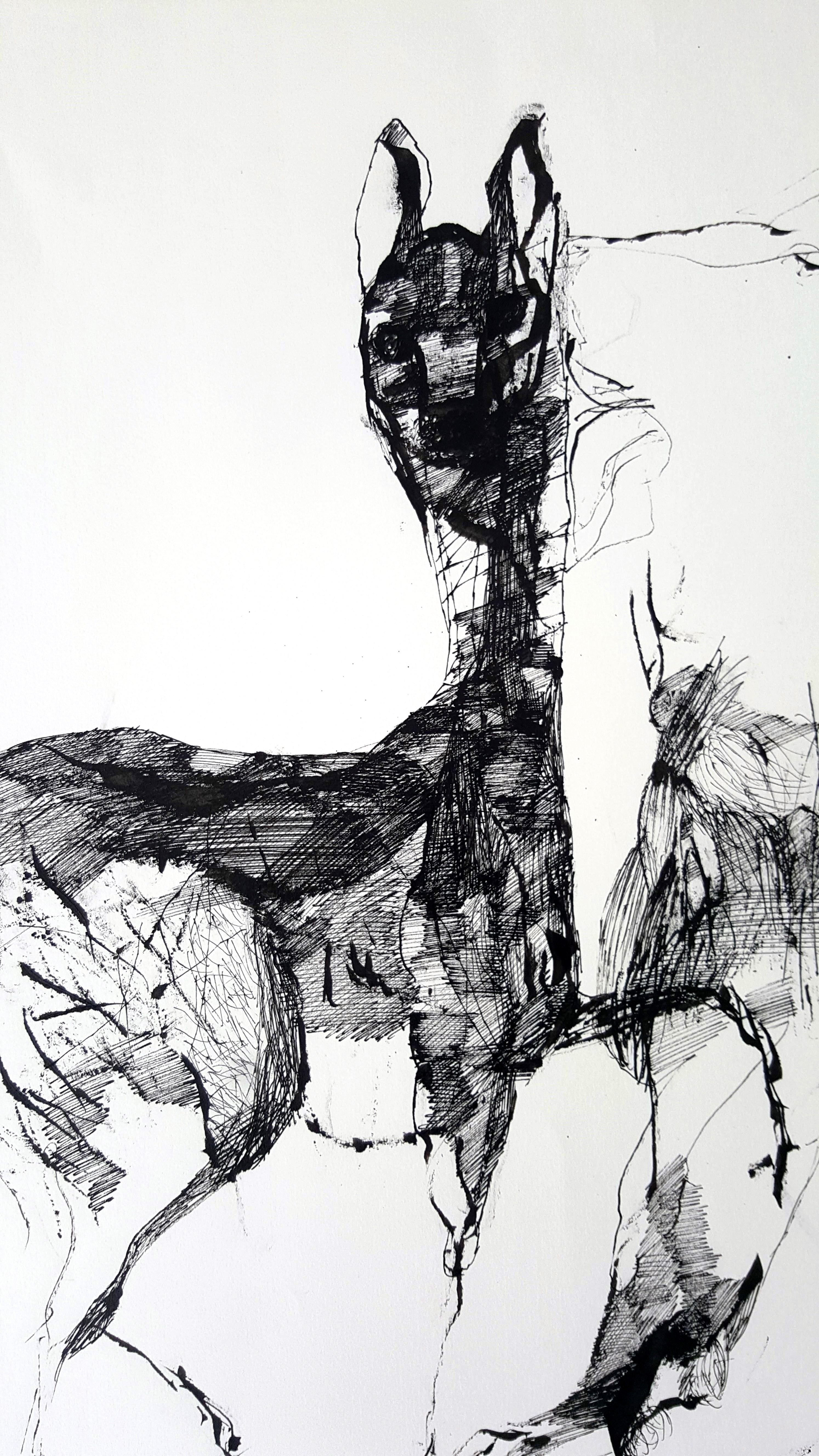 La cerva e il leone - Lajos Szalay, 20° secolo, Disegno figurativo in vendita 2