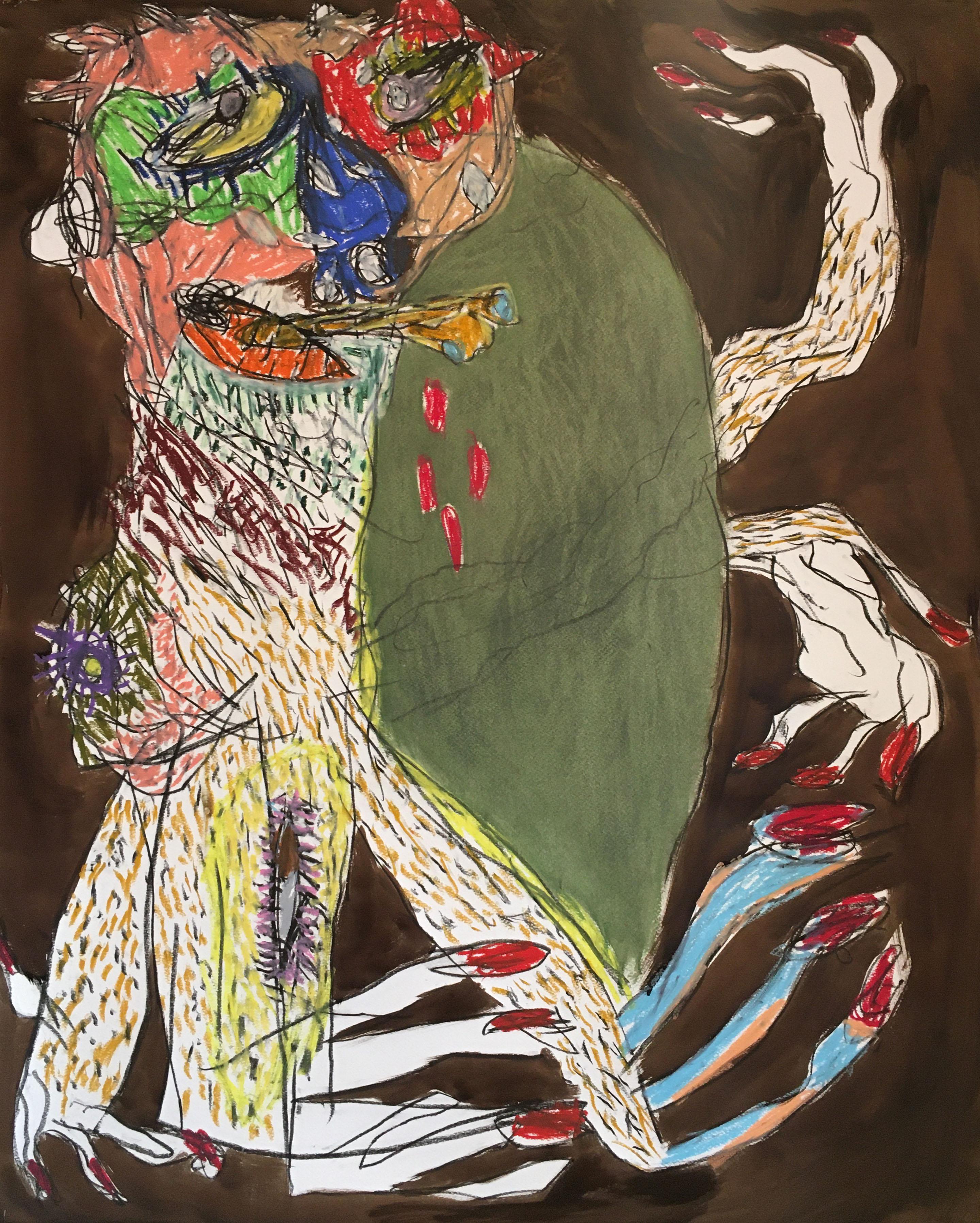 Gloutorama - Julien Wolf, 21. Jahrhundert, zeitgenössische expressionistische Zeichnung des Expressionismus