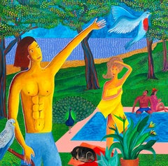 The birds' garden - Julien Calot, 21st Century, Contemporary figurative painting