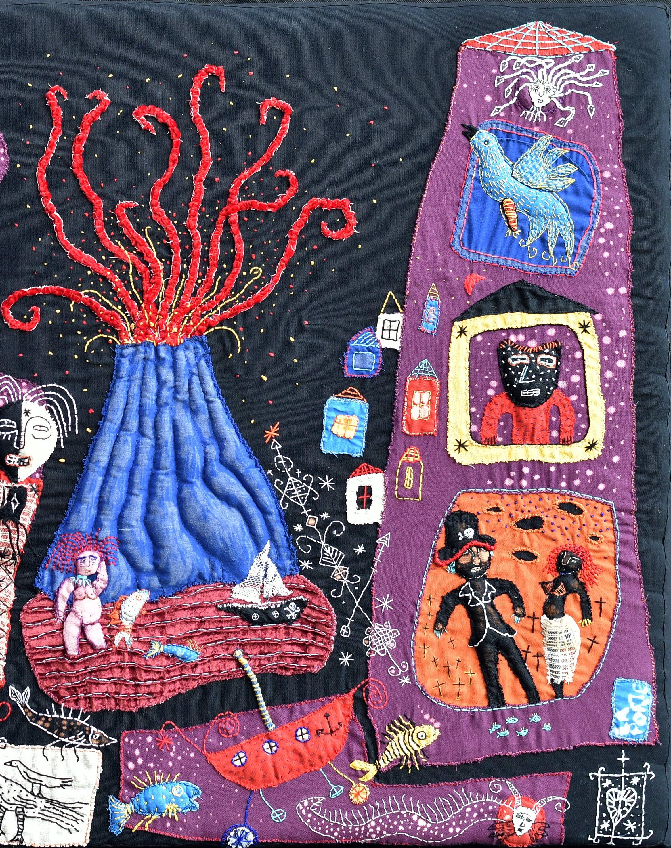 Peinture textile cousue à la main 
Pièce unique
Signé et daté en bas à gauche par l'artiste