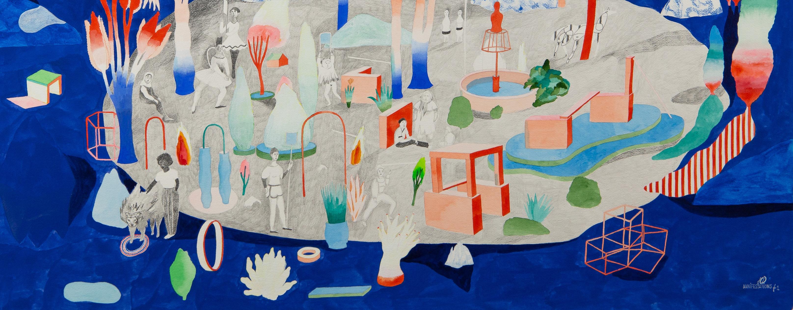 Dimostrazione #1 Hélène Duclos, 21° secolo, arte figurativa contemporanea blu in vendita 3