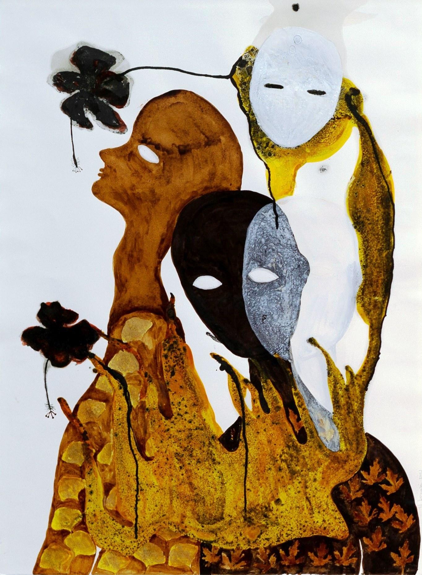The evening gold Haude Bernabé 21st Century drawing Africa Contemporary art ocre For Sale 1