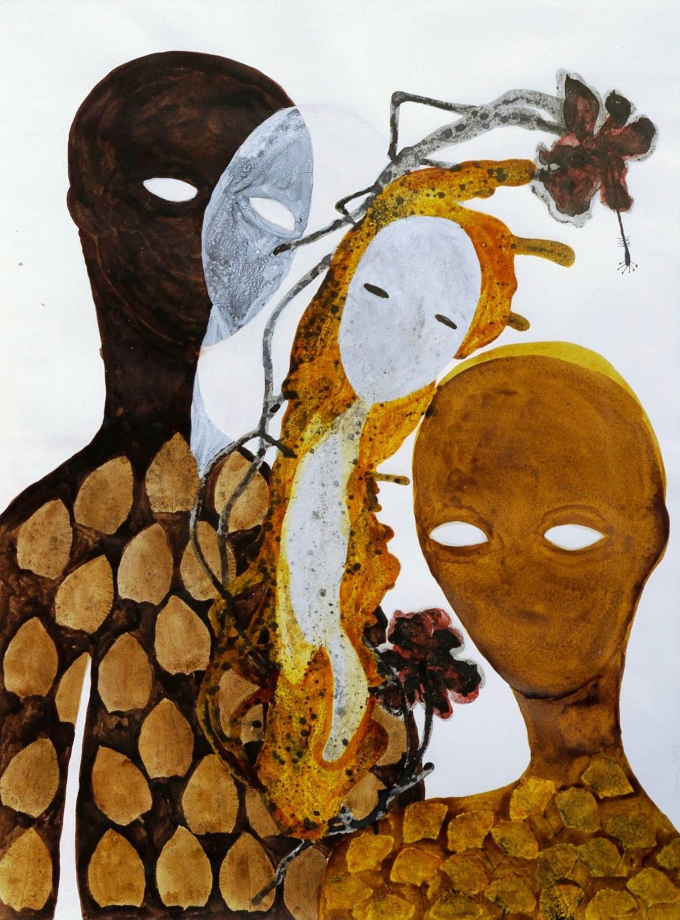 The evening gold Haude Bernabé 21st Century drawing Africa Contemporary art ocre For Sale 2