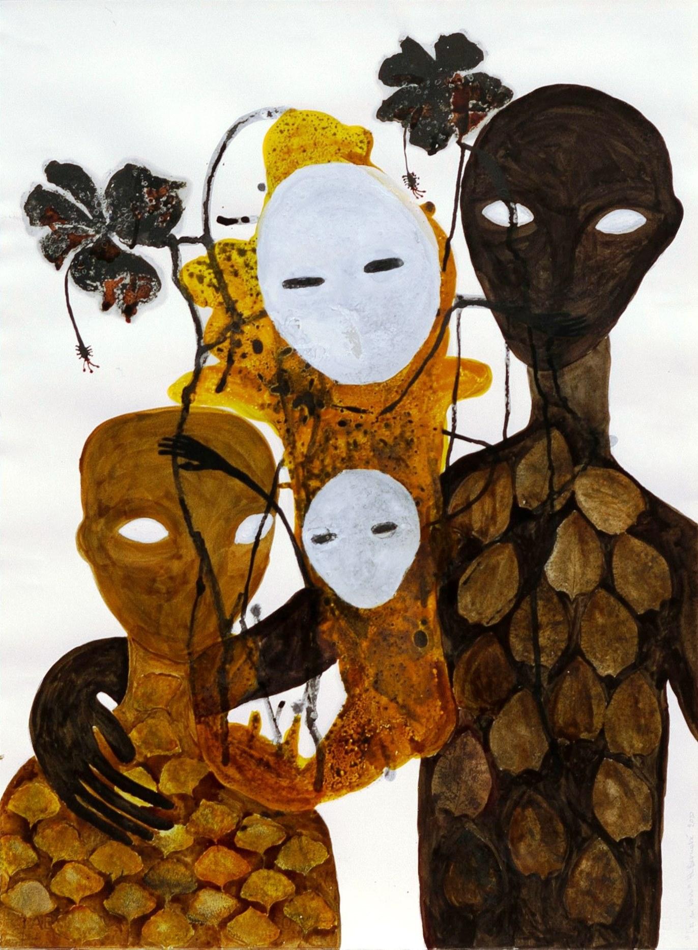 The evening gold Haude Bernabé 21st Century drawing Africa Contemporary art ocre For Sale 3