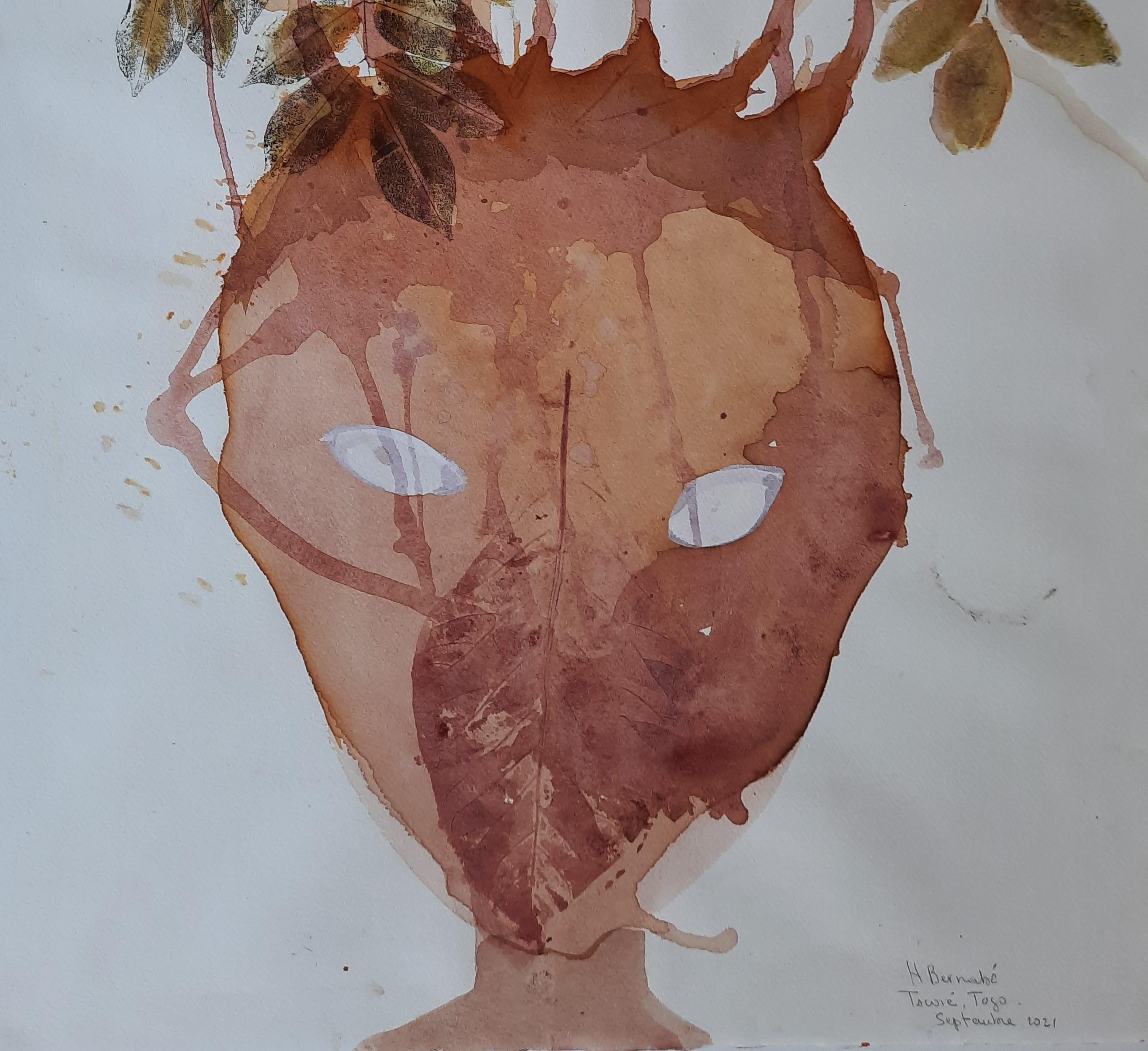 Der Wächter des Tempels Haude Bernab 21. Jahrhunderts Zeichnen Afrika Pastell – Art von Haude Bernabé