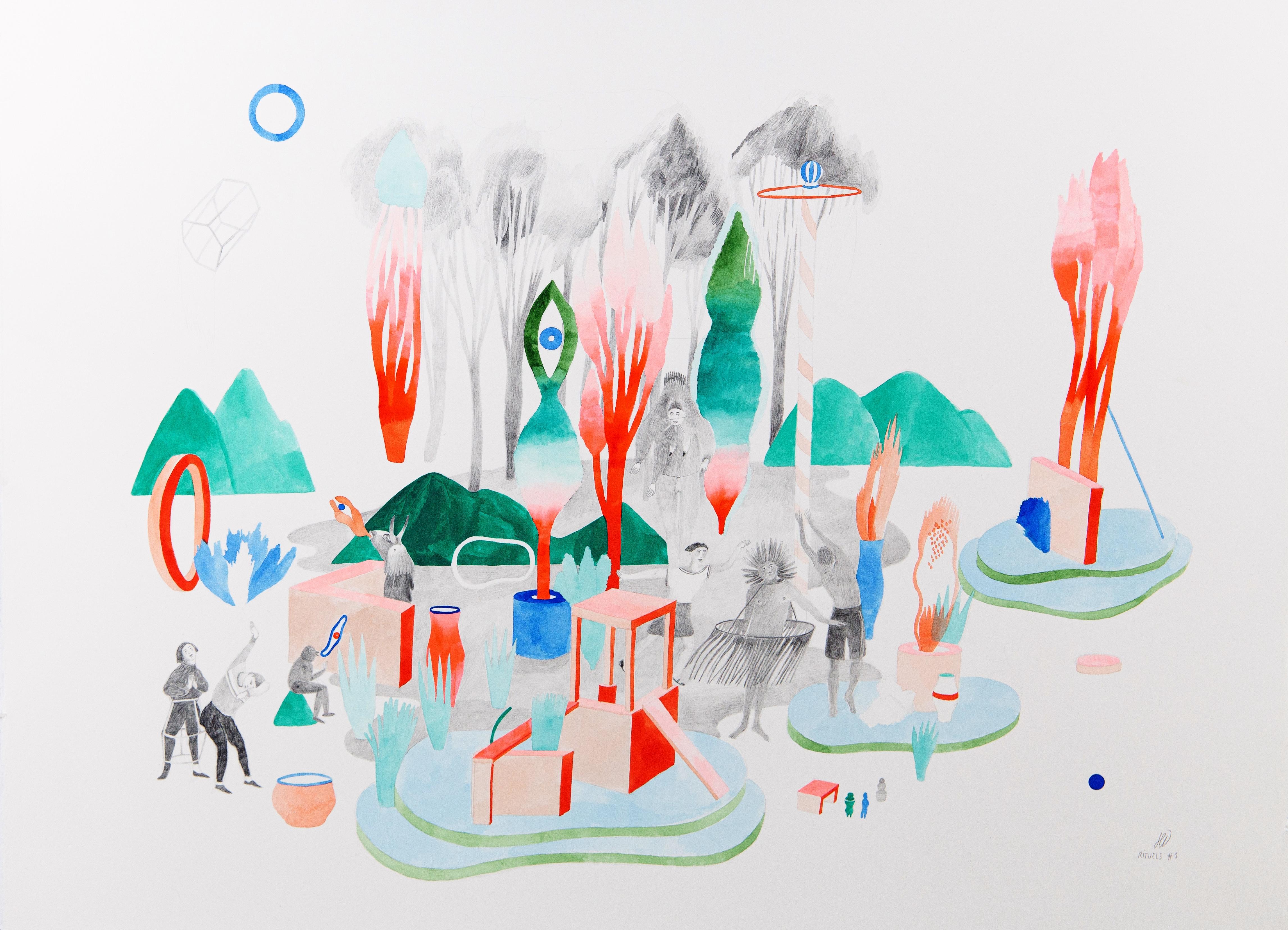 Gouache, Farbstift und Graphit auf Papier
Signiert unten rechts
Einzigartige Arbeit

1 / Hélène DUCLOS, 2016 - Künstlerische Stellungnahme

"Die Frage nach der conditio humana und der Stellung des Lebens - Was bedeutet es, ein Lebewesen zu sein?