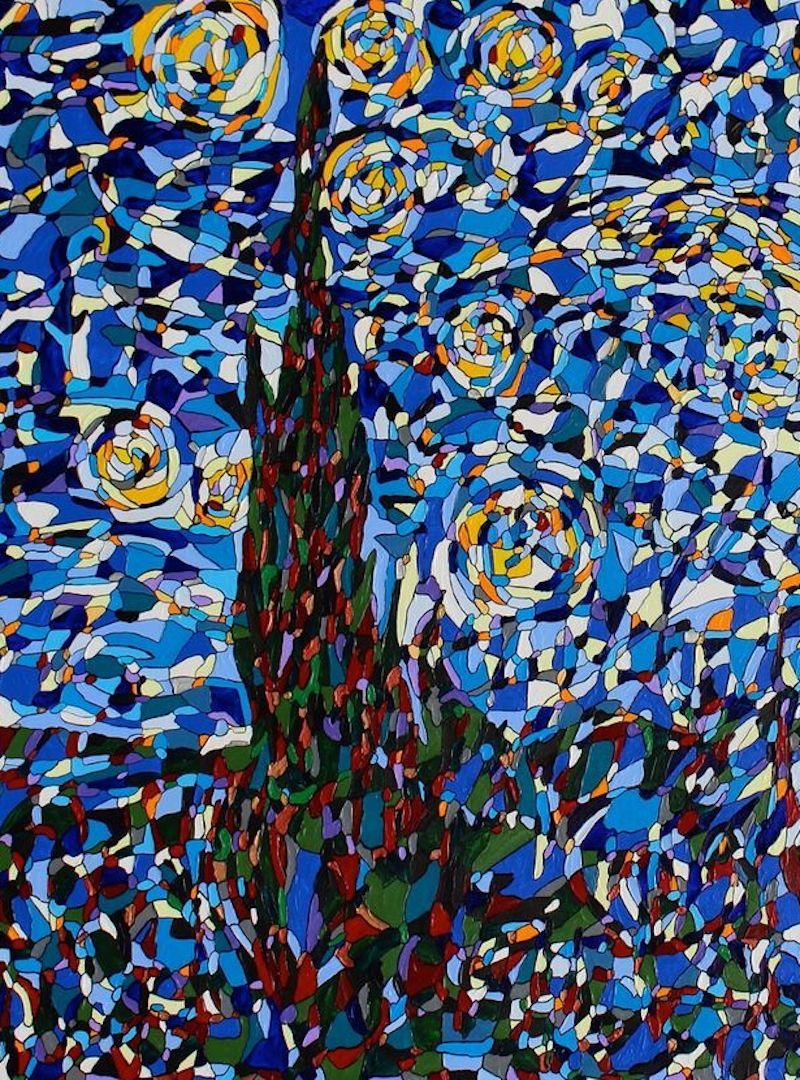 Albrecht Behmel, Starry Night, Acrylic and India Ink on Deep Canvas  For Sale 1