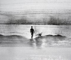 Horizon - Walker With A Dog - Modern Figurative Nature and Landscape Drawing