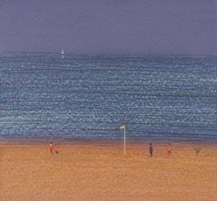 Beach 2 - Contemporary Landscape Oil Pastel Painting, Sea View,, Warm Tones 