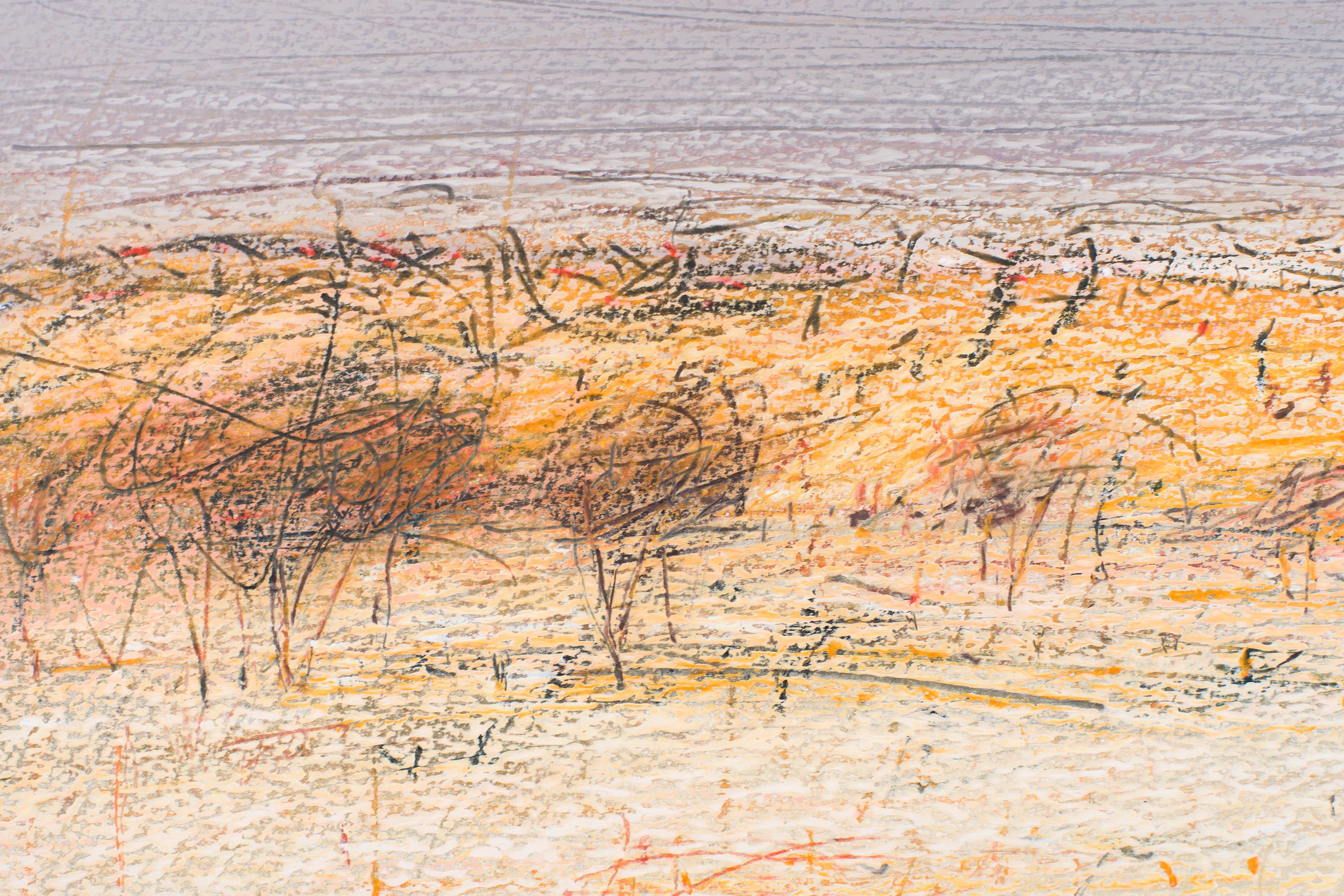 SAVANNAH - Paysage africain contemporain,  Pastel à l'huile  Peinture, tons chauds  - Art de Janusz Kokot
