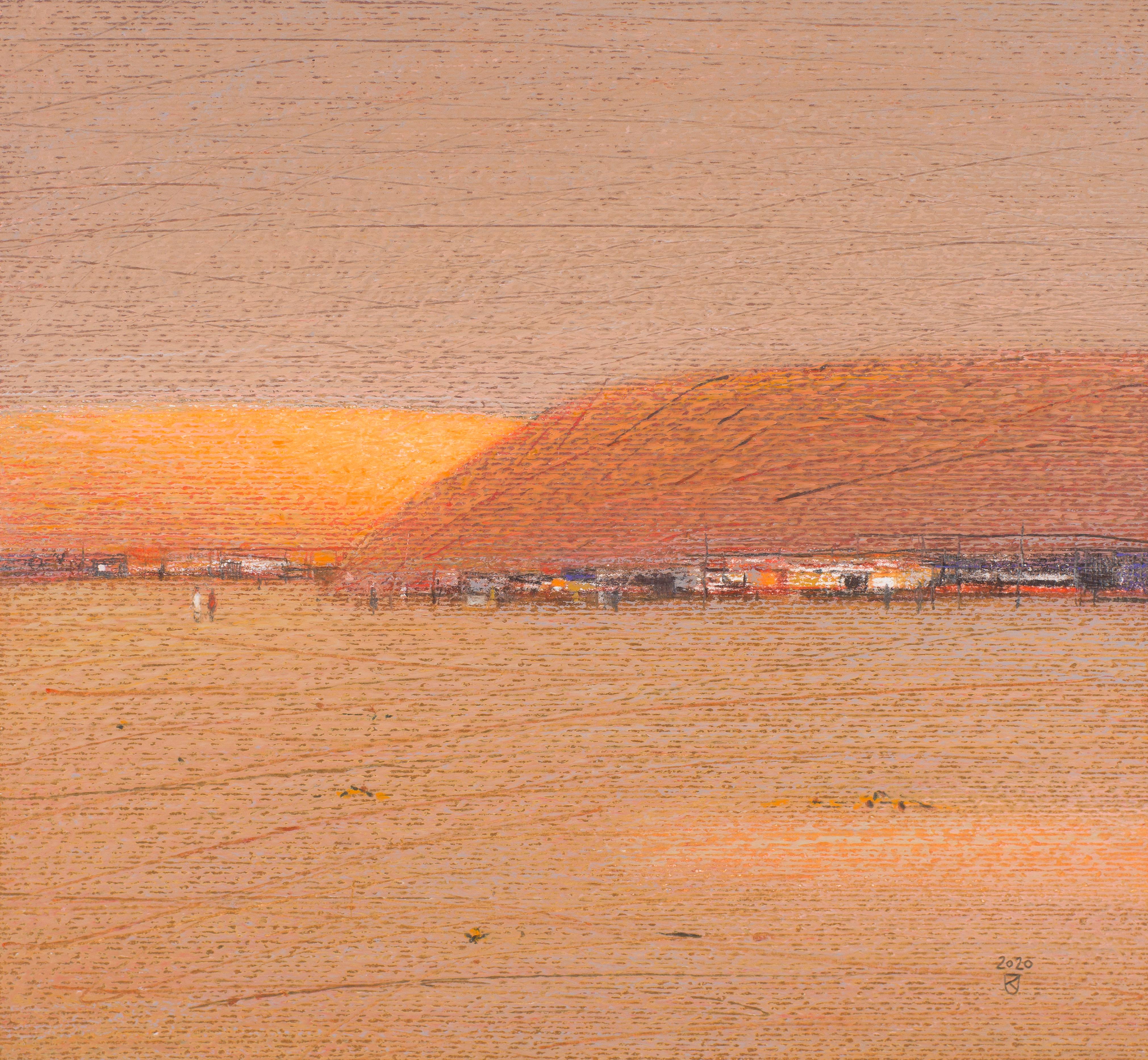 Janusz Kokot Landscape Art - End Of The Day - Contemporary African Landscape,  Oil Pastel Painting