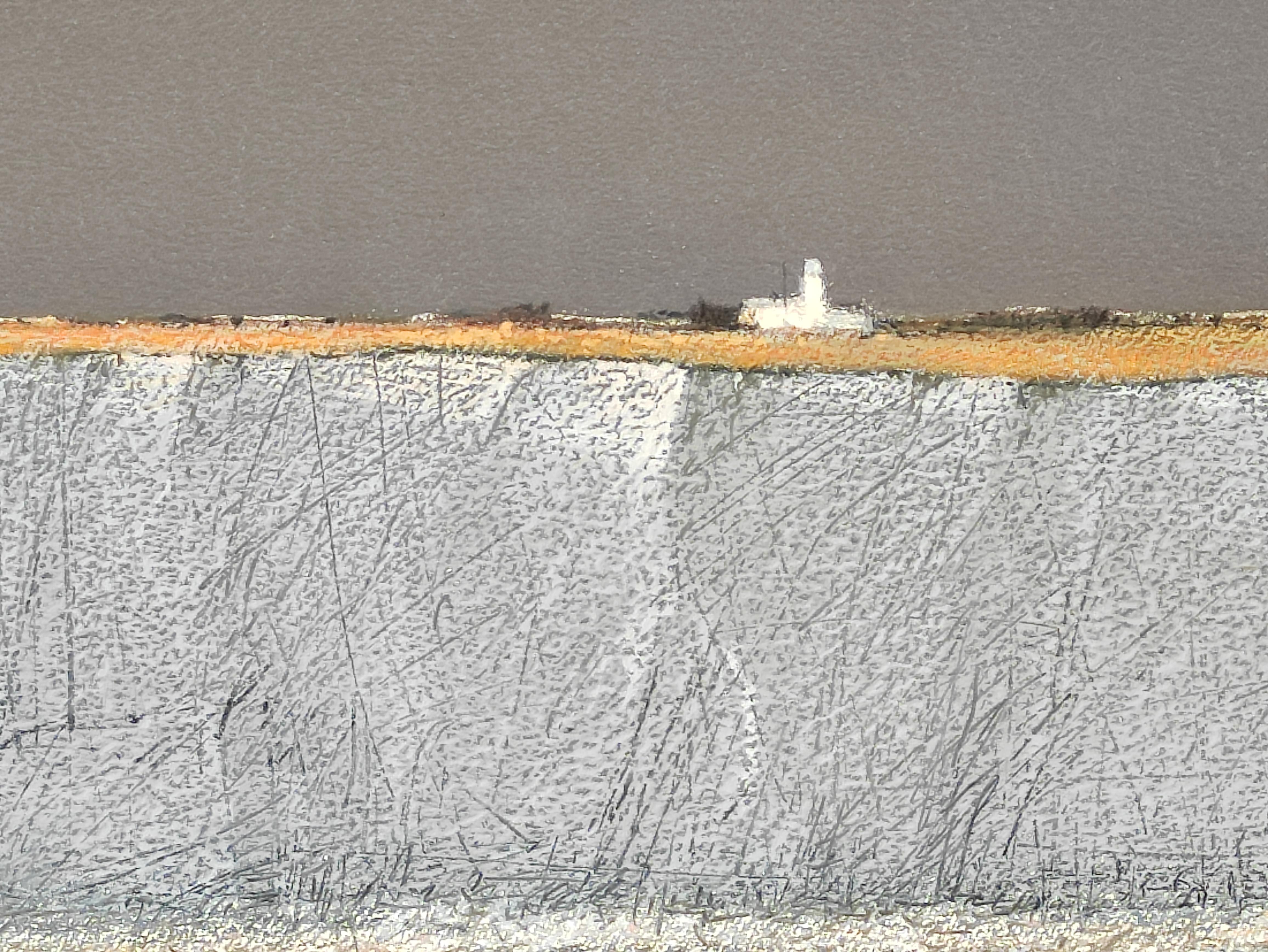 Lighthouse  - Contemporary Atmospheric Landscape Oil Pastel  Painting - Gray Figurative Painting by Janusz Kokot
