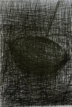 Mandorla Motif -  Expressive Charcoal On Paper Painting, Black White Drawing