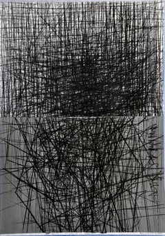 DUE SPAZI -  Pittura espressiva a carboncino su carta, disegno in bianco e nero