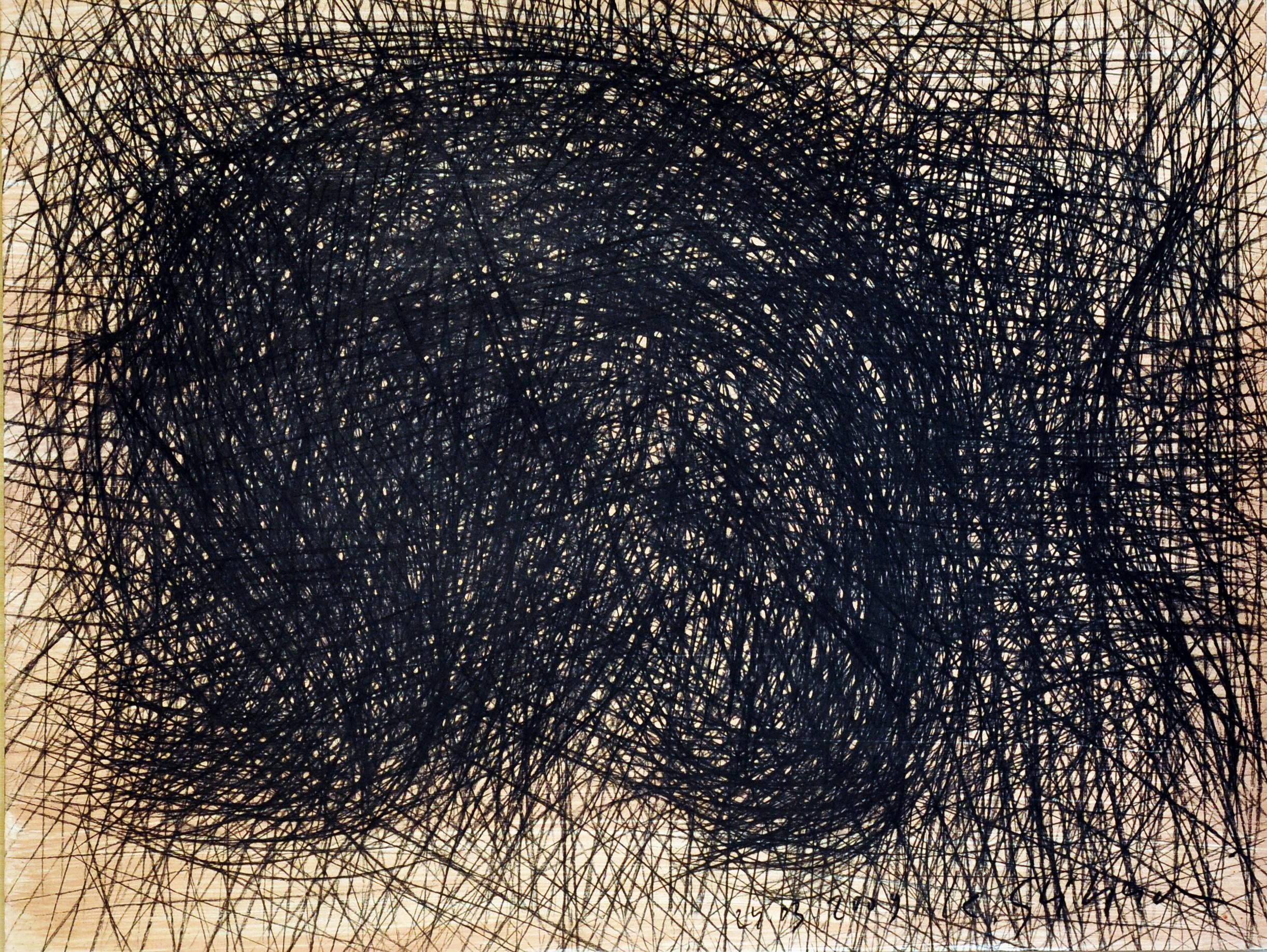 Abstract Painting Krzysztof Gliszczyński - Sans titre 1 -  Peinture expressionniste au fusain sur papier, dessin en noir et blanc