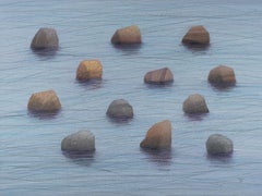 12 Stones - Contemporary Landscape Oil Pastel  Painting, Water-View 