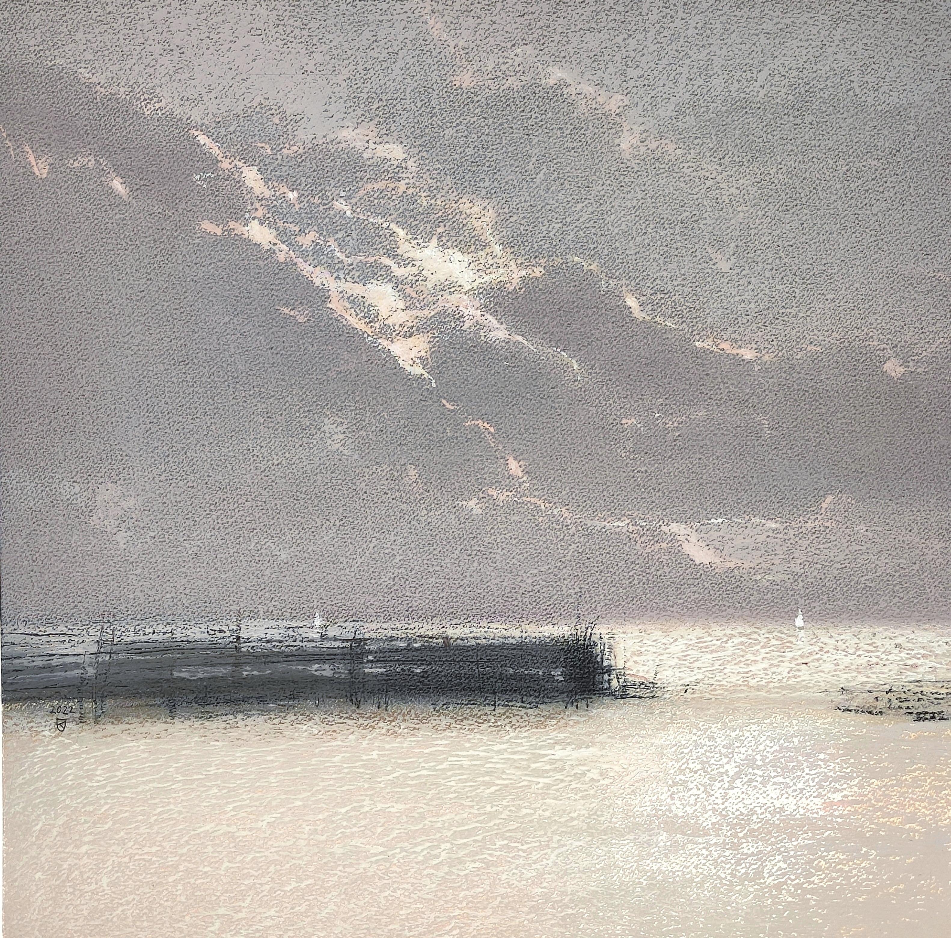 Janusz Kokot Landscape Art – Wolken  Zeitgenössische atmosphärische Landschaft, Öl-Pastellgemälde
