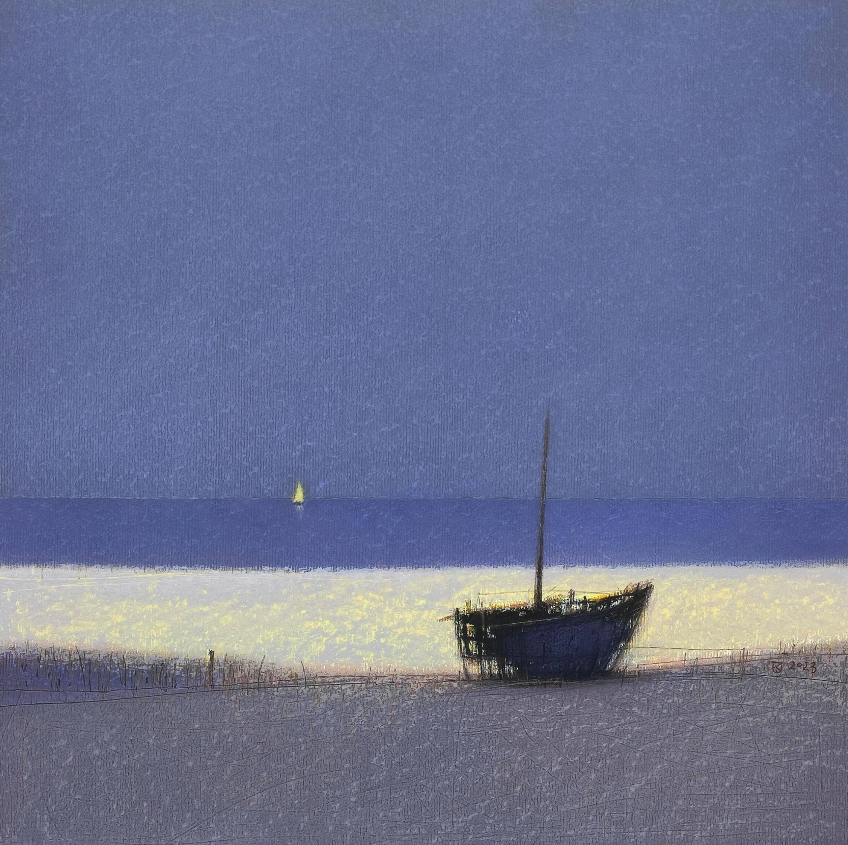 Janusz Kokot Figurative Painting - Sea Tale - Contemporary Atmospheric Landscape Oil Pastel Painting