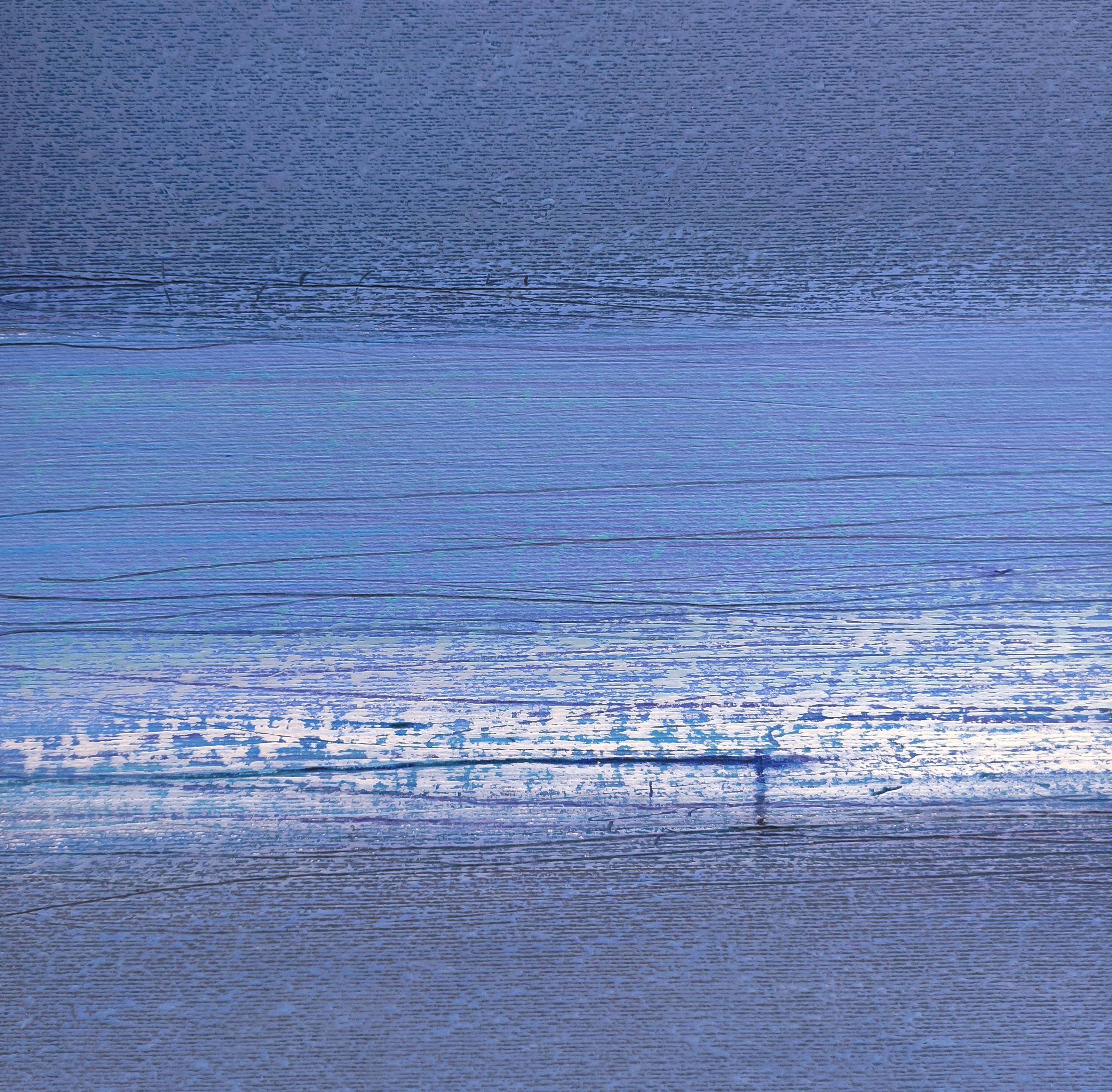 Ship Wreck 2 (Blue) - Contemporary Atmospheric Sea Landscape Oil Pastel Painting For Sale 2