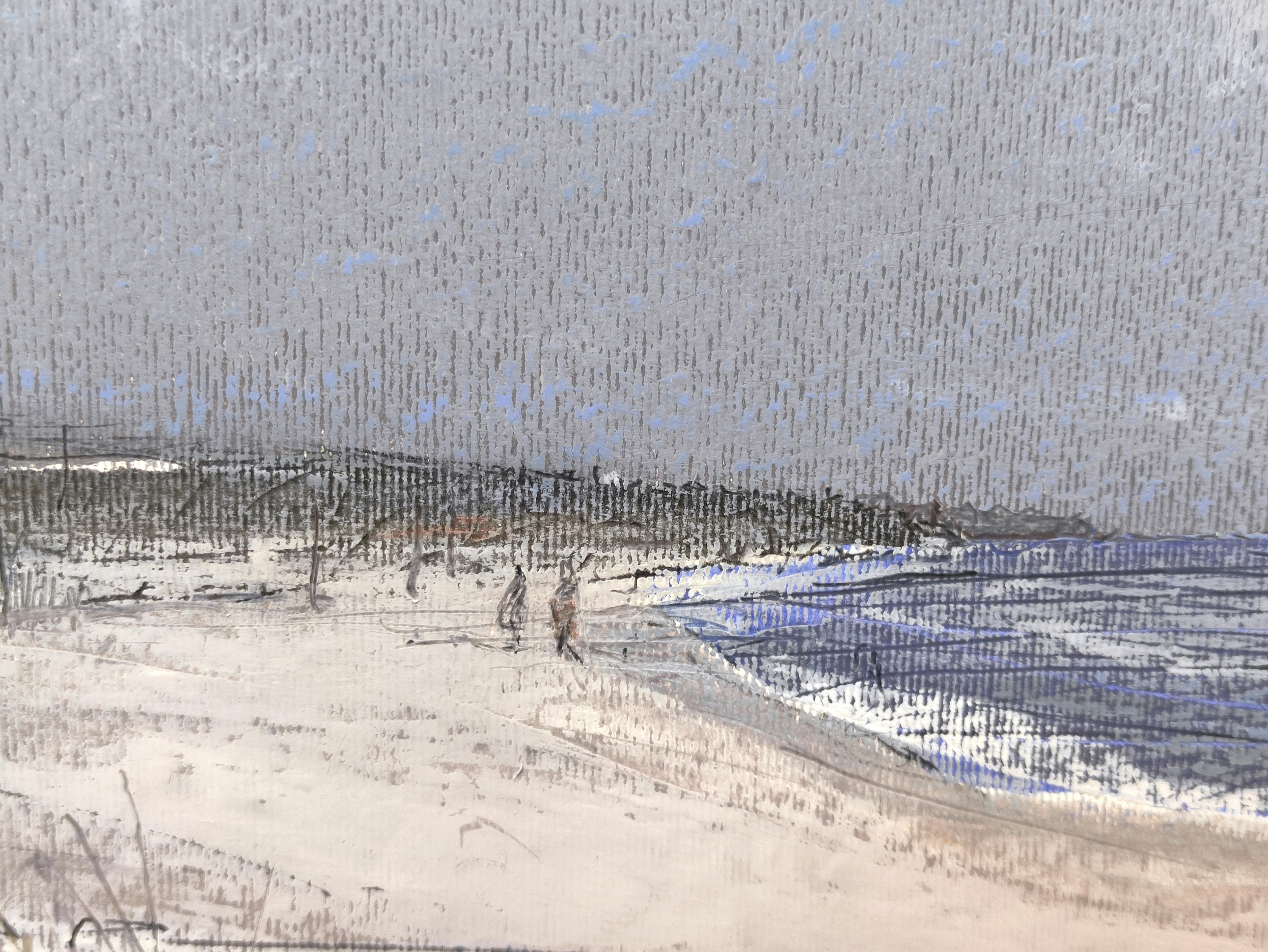 Drei Segel - Contemporary Atmospheric Sea Landscape Öl-Pastell-Gemälde im Angebot 1