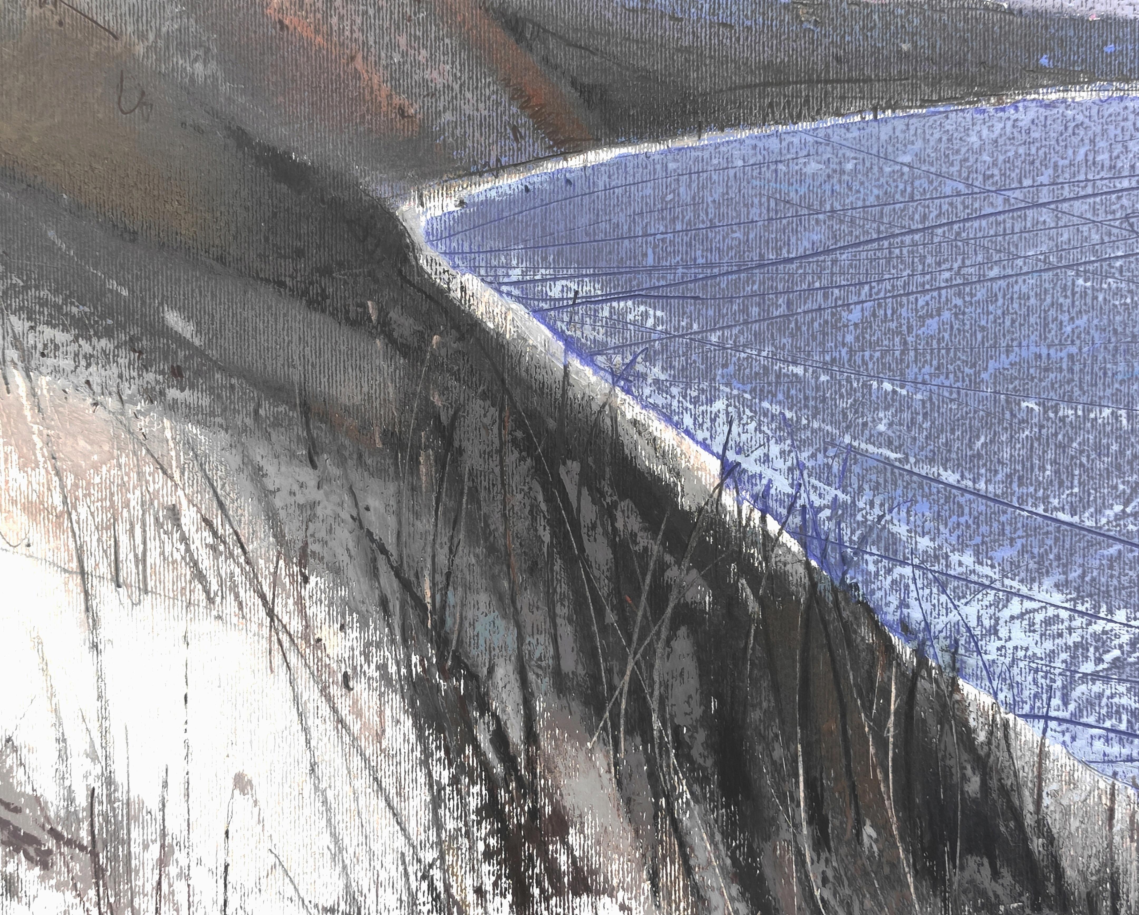 WILD BEACH - Contemporary Atmospheric Sea Landscape Oil Pastel Painting - Art by Janusz Kokot