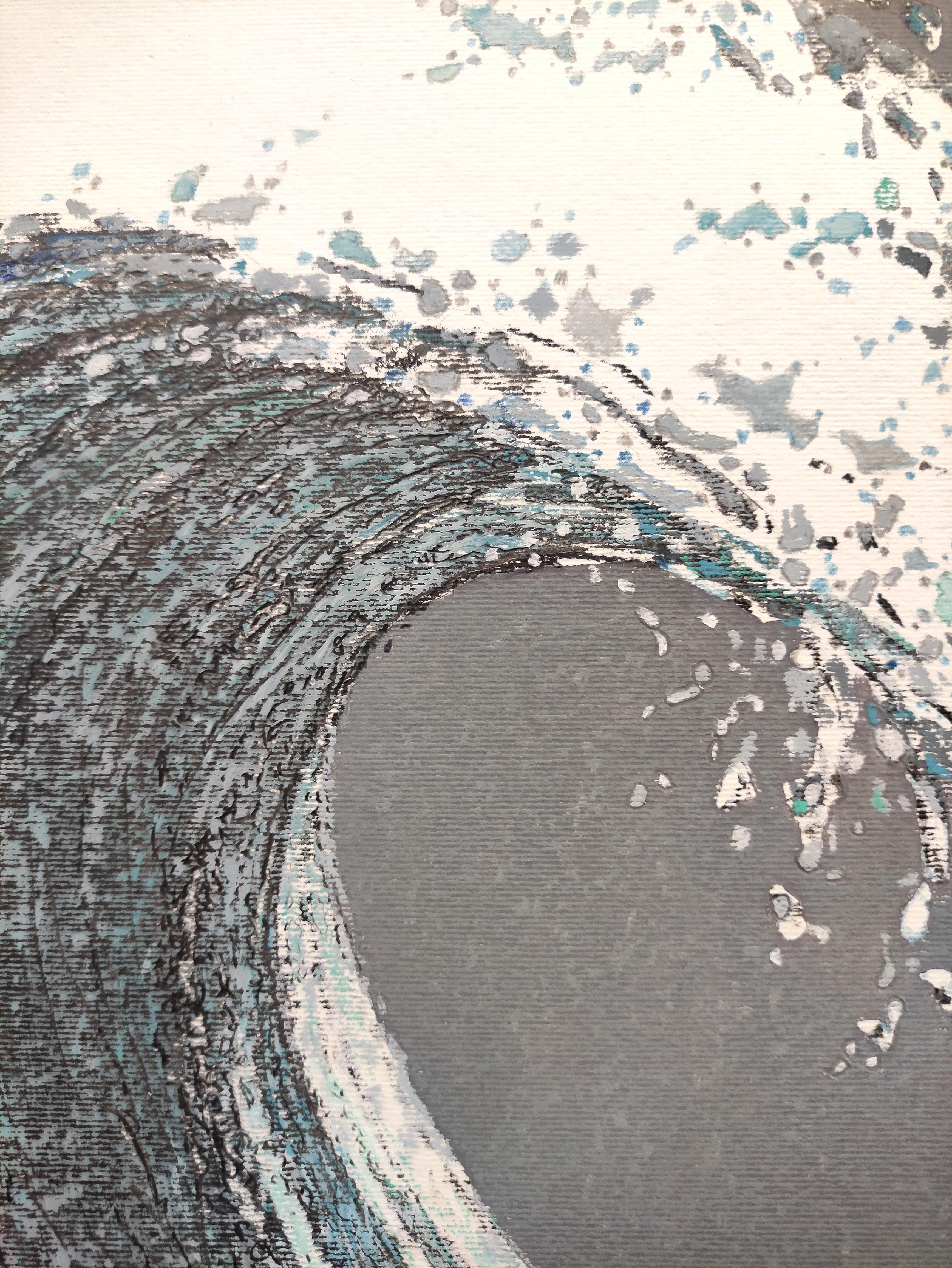 The  Wave - Contemporary Atmospheric Sea Landscape Oil Pastel Painting - Art by Janusz Kokot