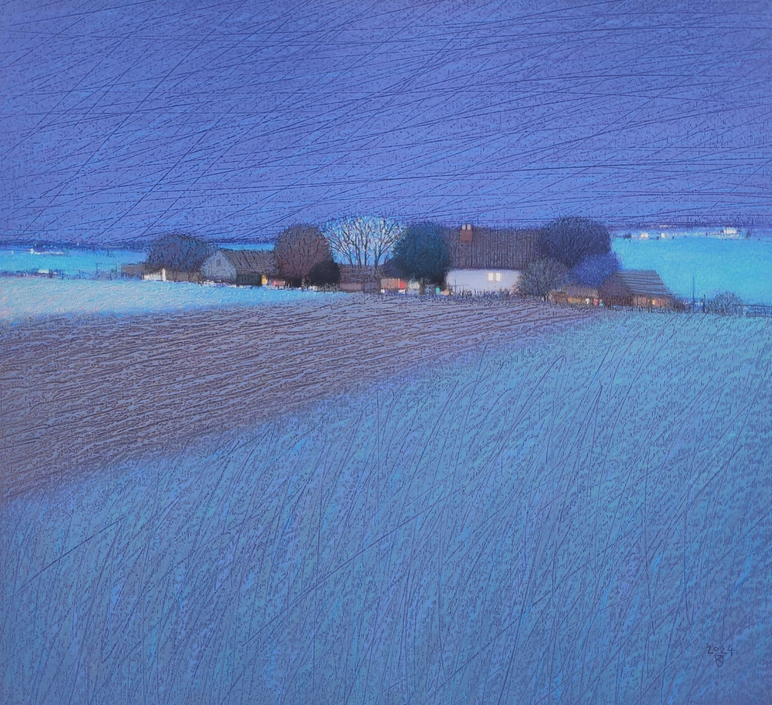 COUNTRYSIDE Night 2  - Contemporary Landscape Oil Pastel Painting