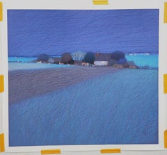COUNTRYSIDE Noche 2 - Paisaje contemporáneo Pintura al óleo Pastel