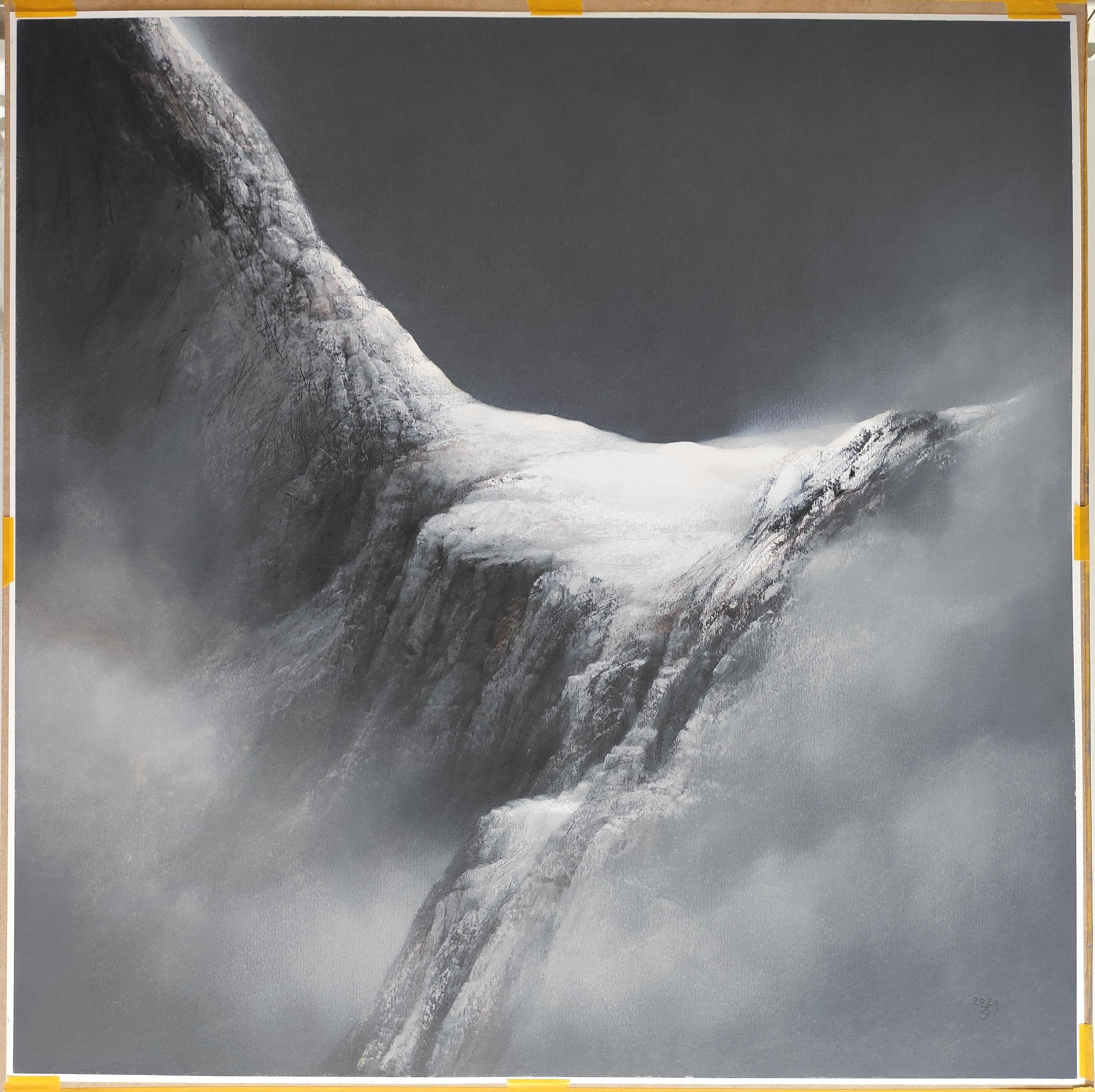 Where Eagles Dare - Modern Atmospheric Mountains Landscape Oil Pastel Painting - Art by Janusz Kokot