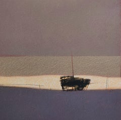 Ship Wreck 1 (Warm) - Contemporary Atmospheric Sea Landscape Oil Pastel Painting (peinture pastel à l'huile)