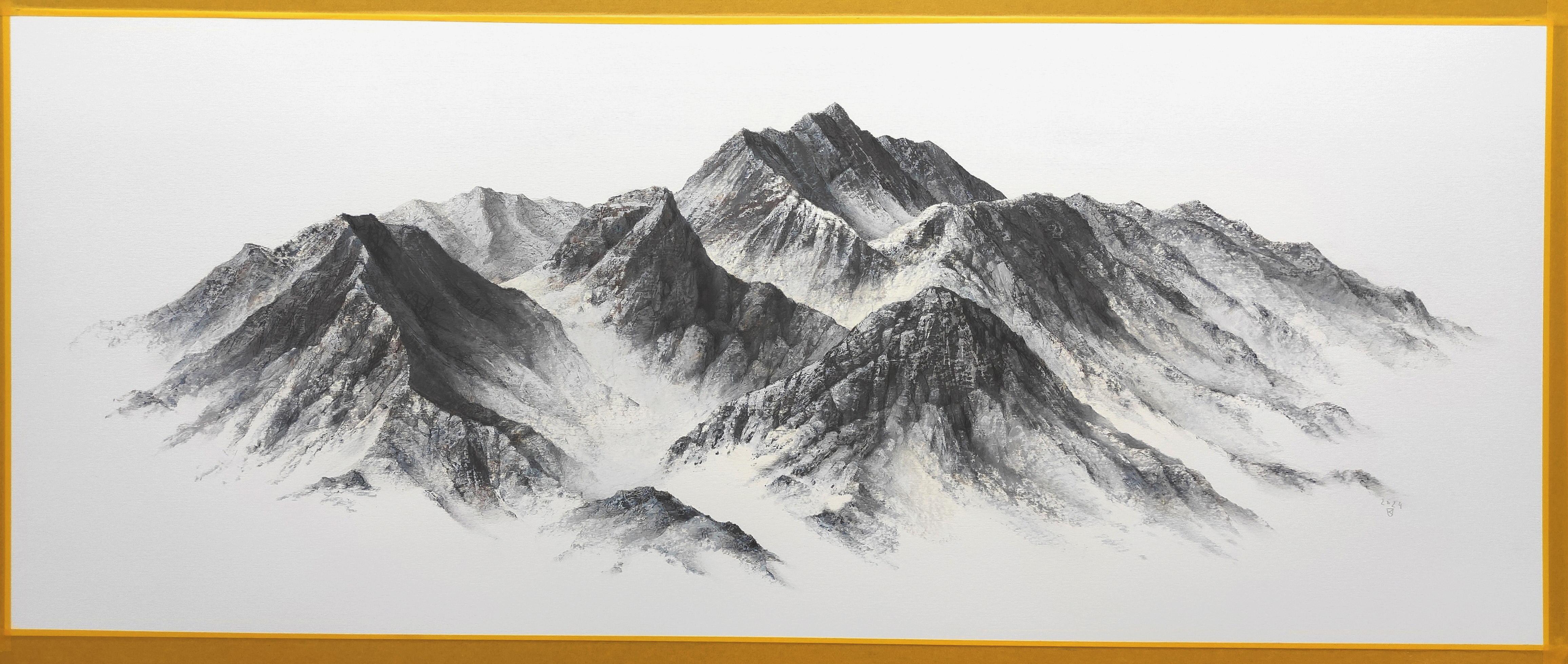Mountains Range - Paysage expressionniste moderne, peinture à l'huile au pastel - Art de Janusz Kokot