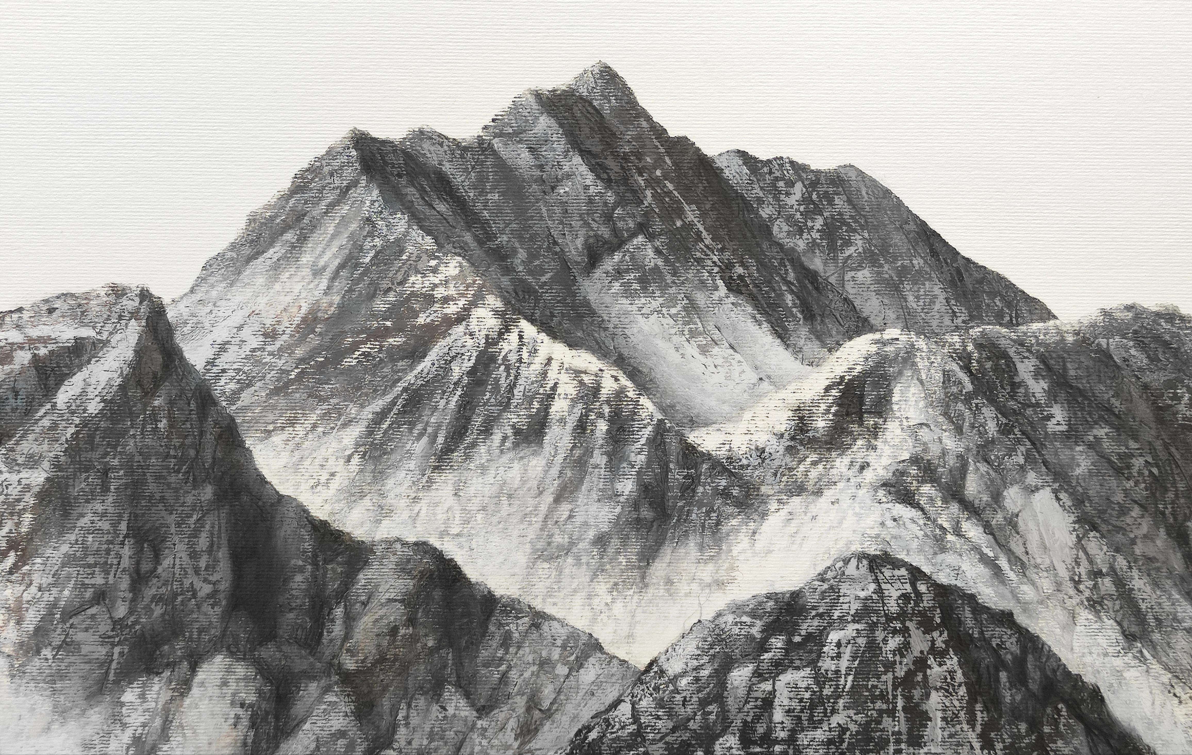 Mountains Range - Paysage expressionniste moderne, peinture à l'huile au pastel - Contemporain Art par Janusz Kokot