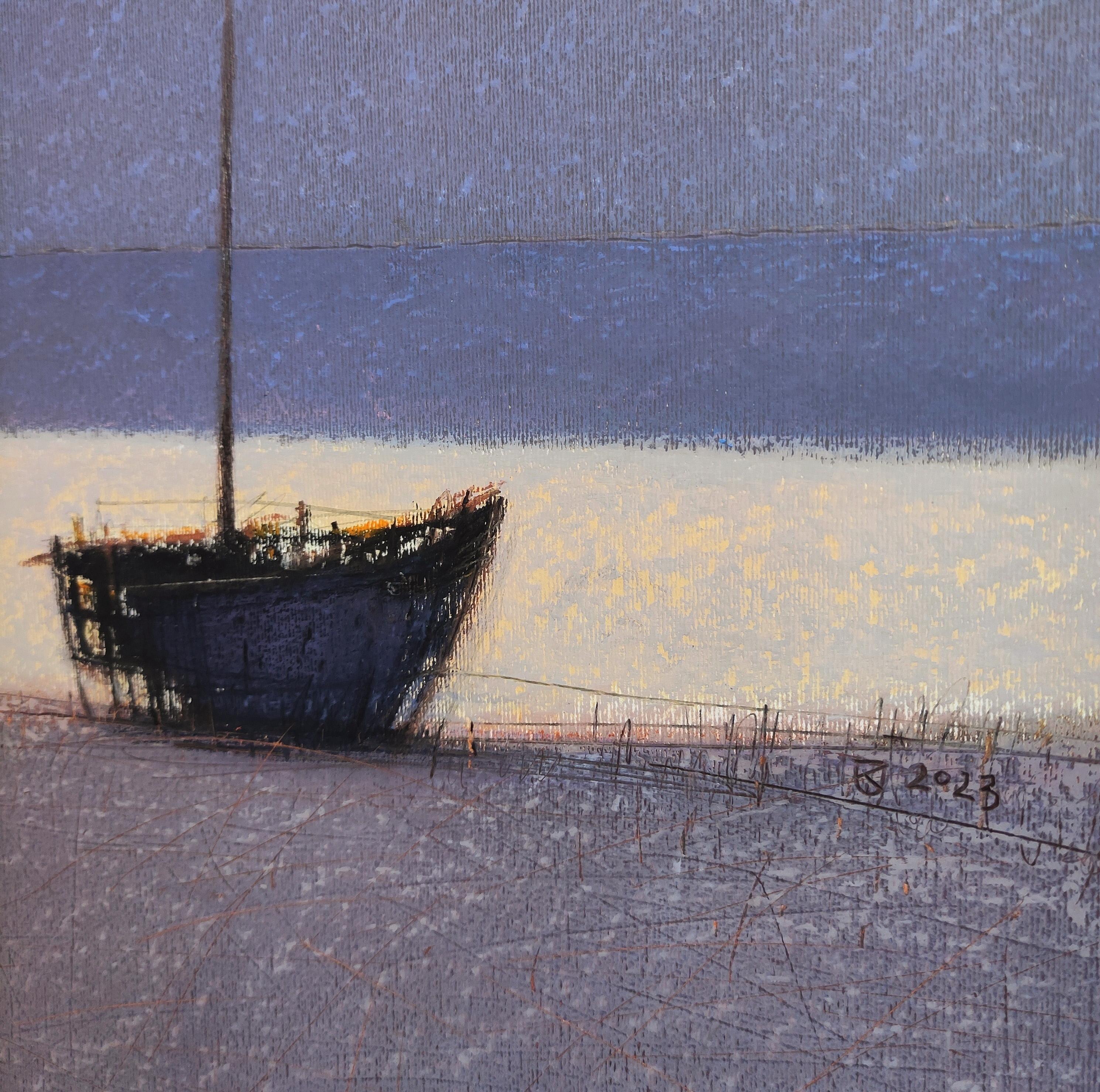 Sea Tale - Contemporary Atmospheric Landscape Oil Pastel Painting im Angebot 1