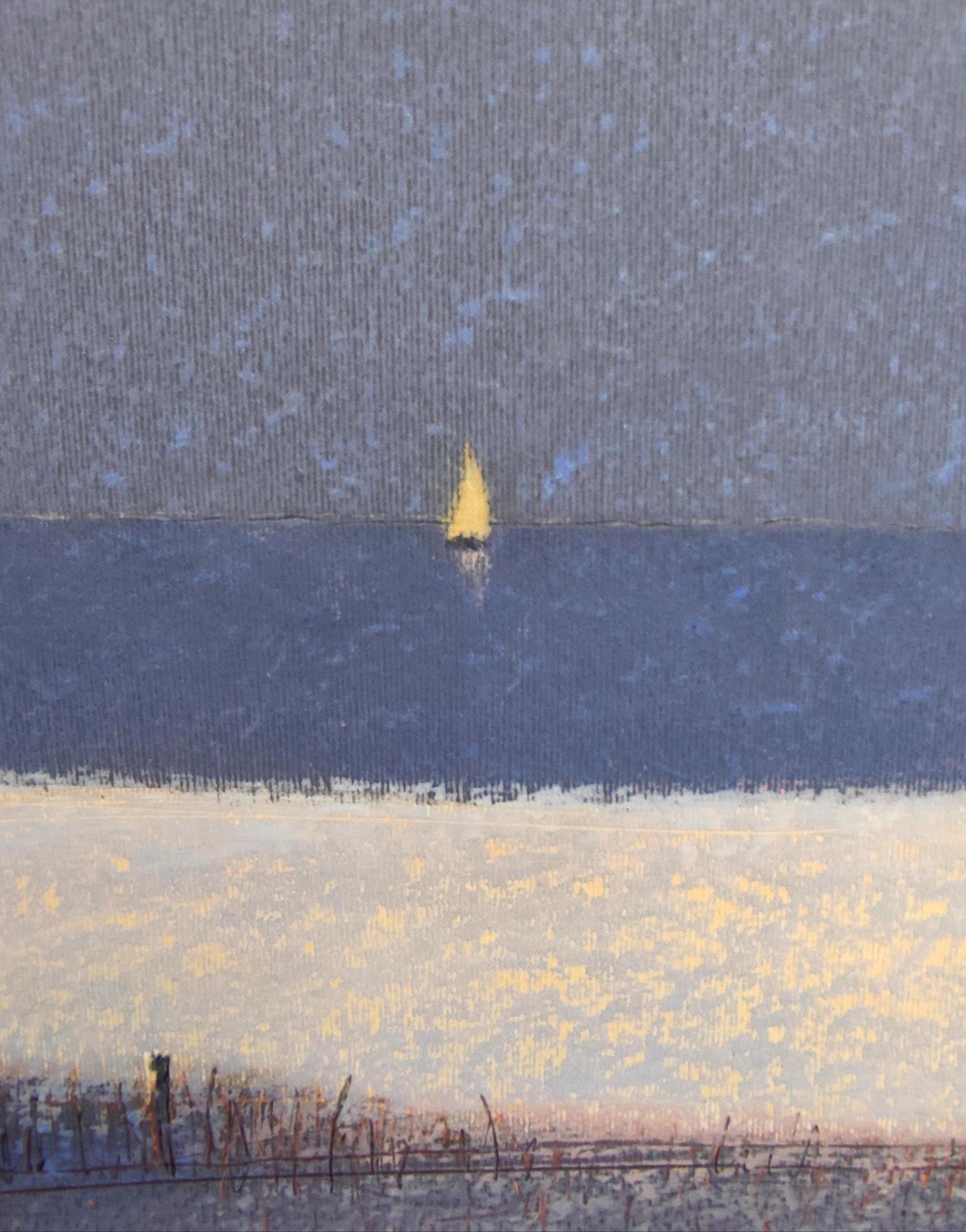 Sea Tale - Contemporary Atmospheric Landscape Oil Pastel Painting im Angebot 2