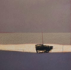 Naufragio 1 (Cálido) - Paisaje marino atmosférico contemporáneo Pintura al óleo Pastel