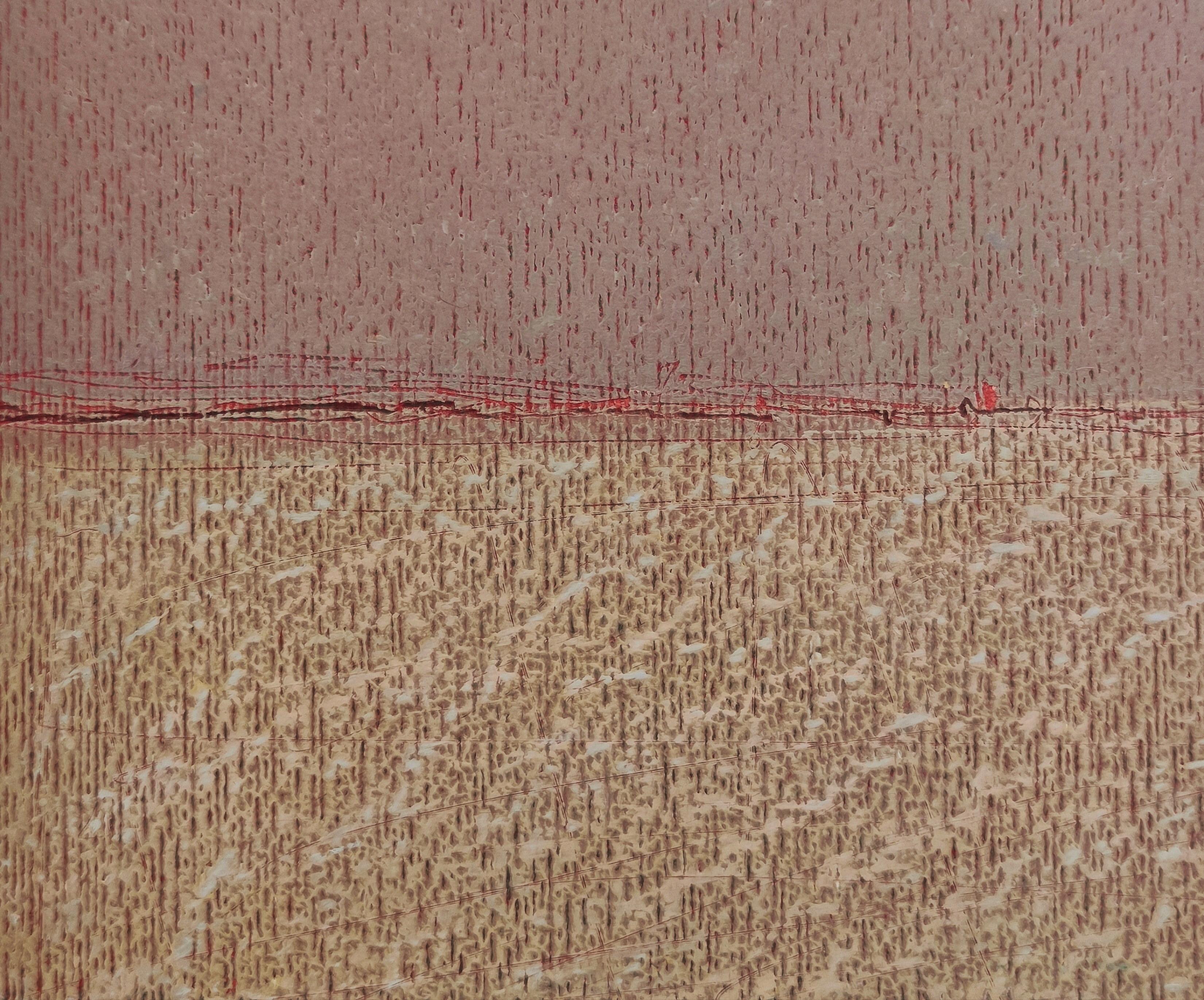 Ship Wreck 1 (Warm) - Contemporary Atmospheric Sea Landscape Oil Pastel Painting (peinture pastel à l'huile) en vente 1
