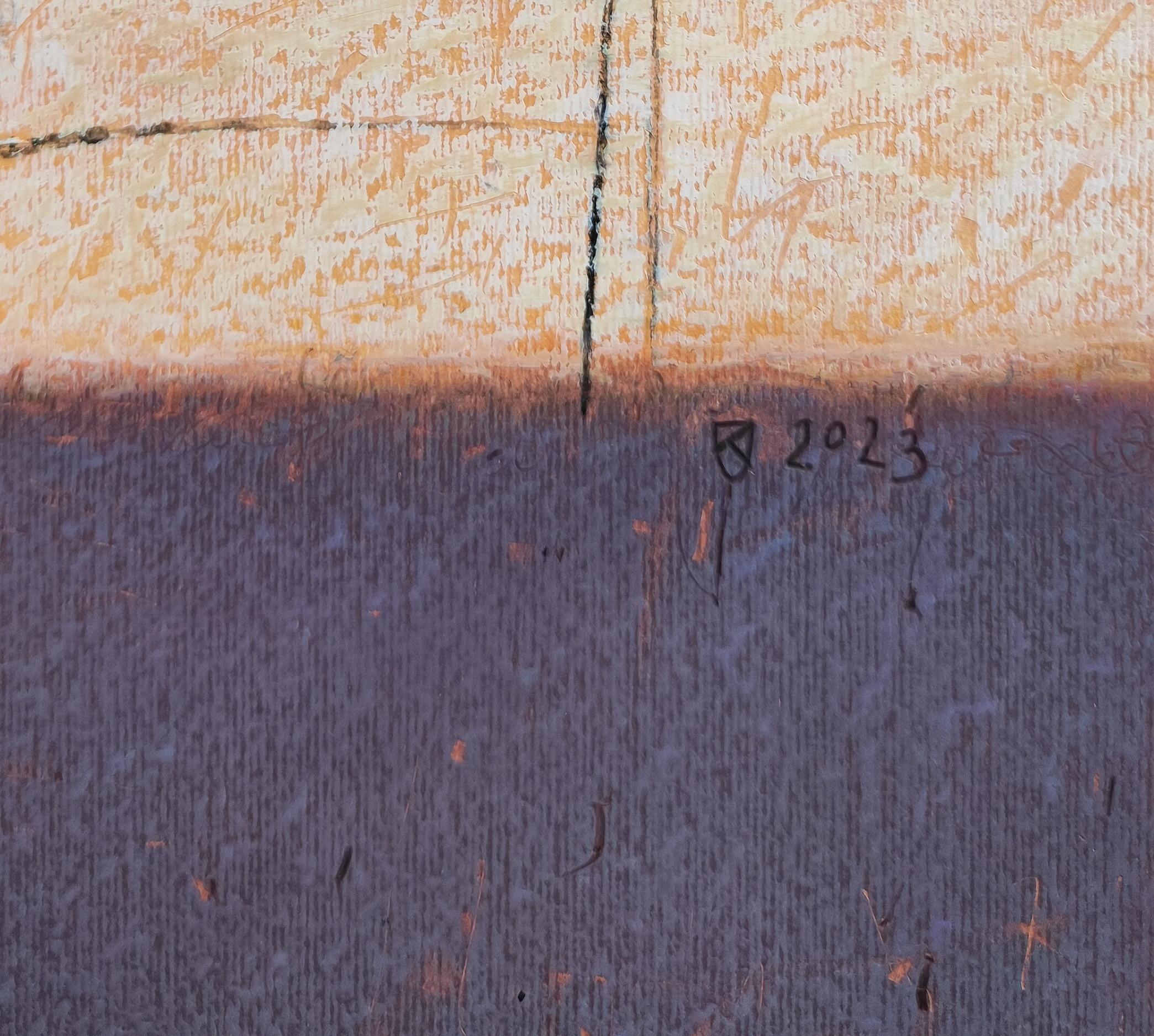 Ship Wreck 1 (Warm) - Contemporary Atmospheric Sea Landscape Oil Pastel Painting (peinture pastel à l'huile) en vente 2