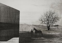 Harbor – Figur mit Pferd –  Moderne figurative Natur- und Landschaftszeichnung