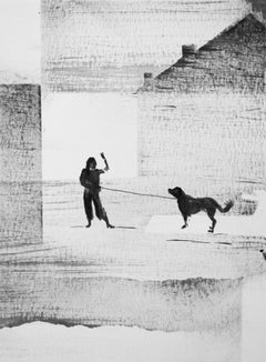 Woman With A  Dog - Modern Figurative Nature and Landscape Drawing