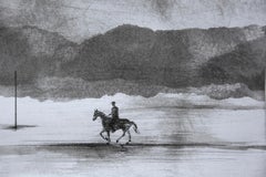 Reiter auf einem Pferd -  Moderne figurative Natur- und Landschaftszeichnung