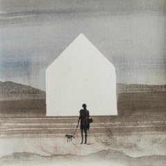 Inicio V  - Mujer con perro - Dibujo figurativo moderno de naturaleza y paisaje